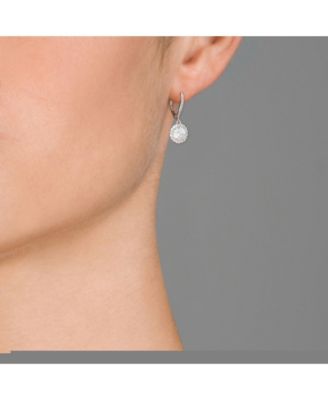 Women's Sterling Silver White Gold Plated Clear Round Cubic Zirconia Haloed Solitaire Drop Earrings