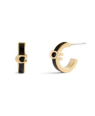 Gold Plated Signature C Enamel Huggie Earrings