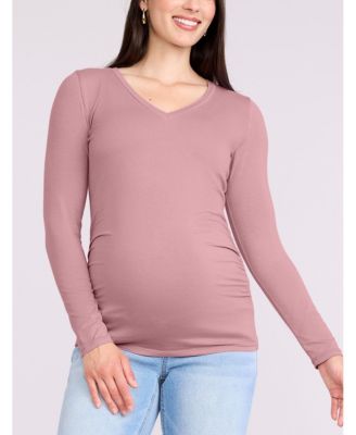 Maternity Motherhood V-Neck Side-Ruched Long Sleeve Tee