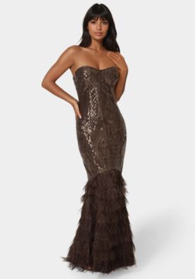 Women's Sequin Feather Gown