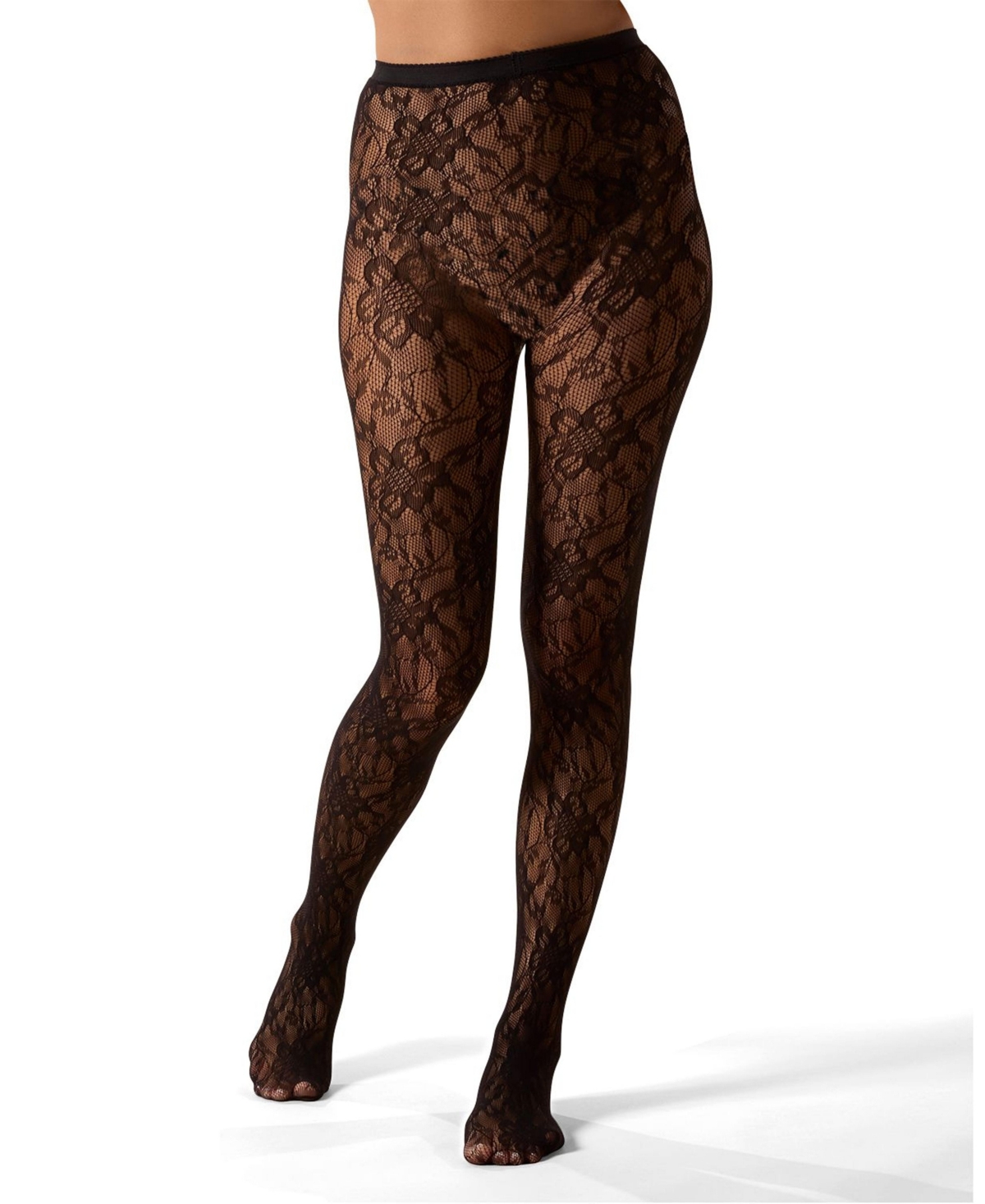 Memoi Women's "blooming Floral" Fashion Net Tights In Black