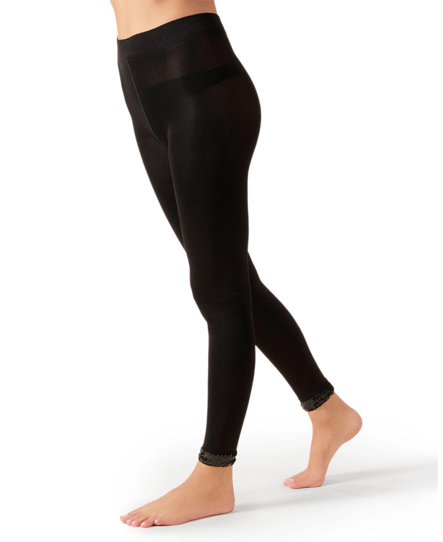 Женские колготки MeMoi Opaque Sequin-Trimmed Footless Tights, цвет: Чёрный — фото 2