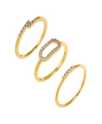 Pave Accented Gold-Plated Rings Combo Set