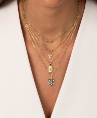 Pave Star Multi Color Gold Plated Beaded Necklace