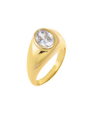 Cubic Zirconia Gold Plated Oval Bezel Signet Ring