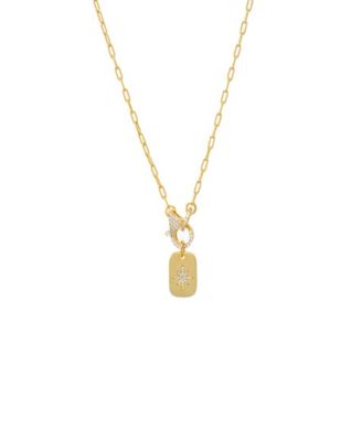 Pave Starburst Gold Plated Dog Tag Toggle Necklace