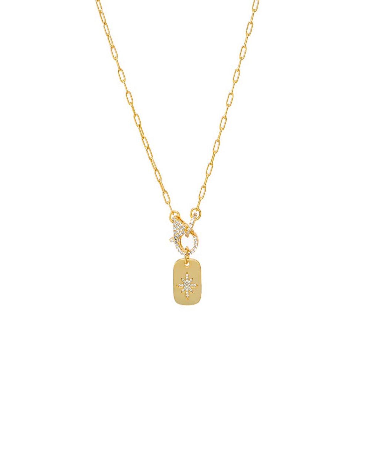 by Adina Eden Pave Starburst Gold Plated Dog Tag Toggle Necklace