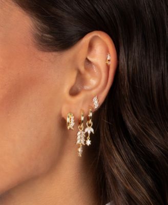 Cubic Zirconia Gold Plated Marquise Dangling Cluster Huggie Earrings