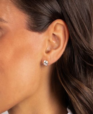 Cubic Zirconia Gold Plated Solitaire Four Prong Stud Earrings