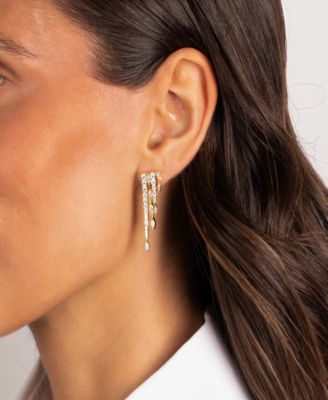 Cubic Zirconia Gold Plated Chandelier Dangling Drop Stud Earrings