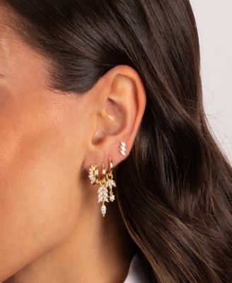 Cubic Zirconia Gold Plated Triple Pear Stud Earrings