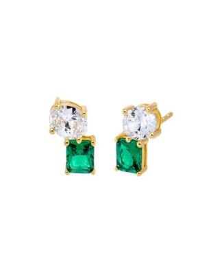 by Adina Eden Colored Cubic Zirconia Gold Plated Pear X Emerald Stud ...