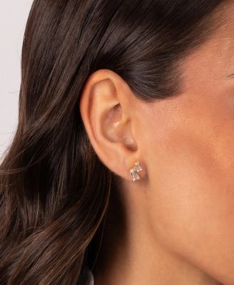 Cubic Zirconia Gold Plated Double Baguette Stud Earrings