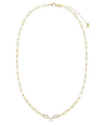 Cubic Zirconia Solitaire Four Prong Paperclip Necklace