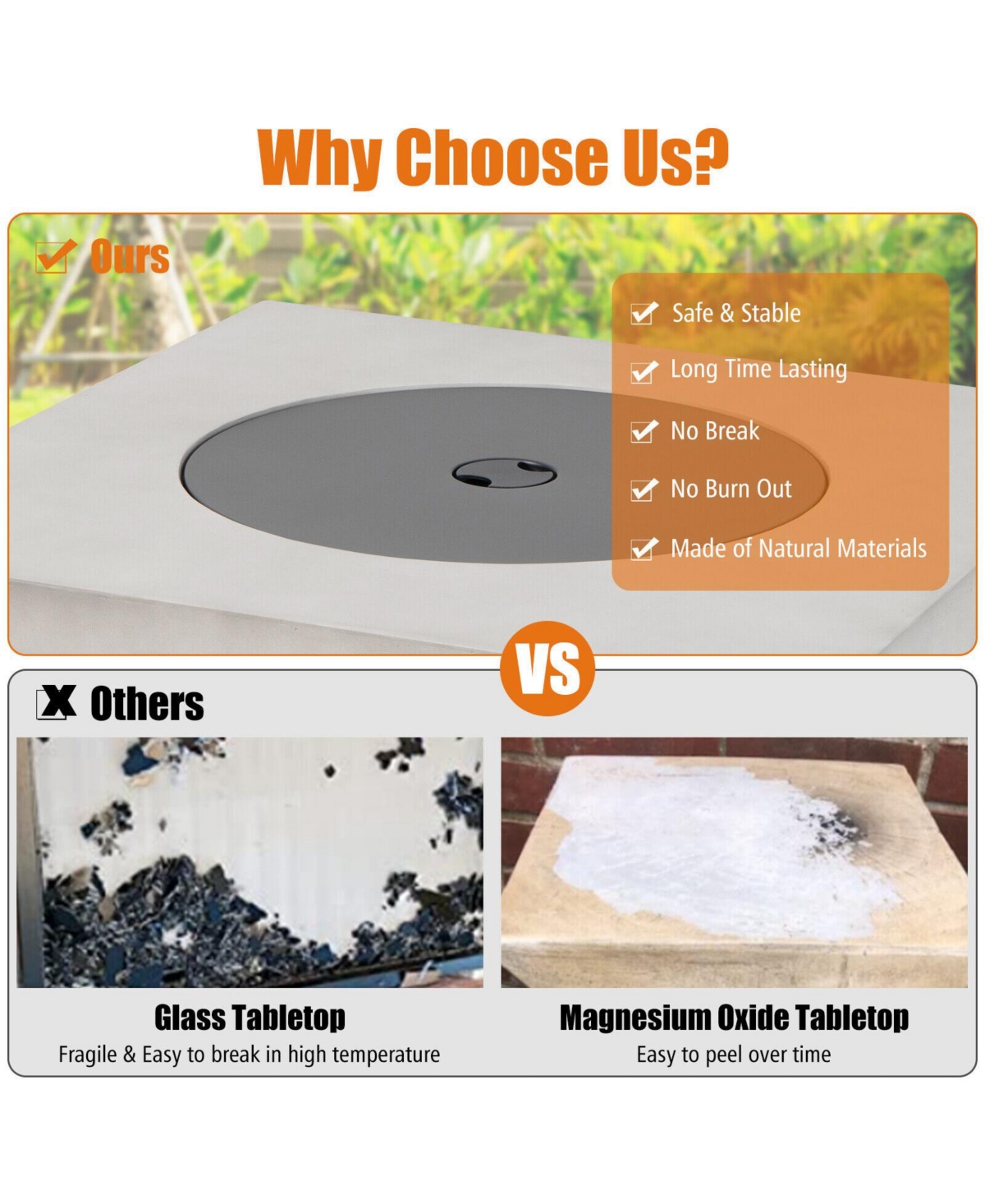 Mecale Lava Rocks and Cover 50,000 Btu with 34 Inch Square Concrete Propane Fire Pit Table