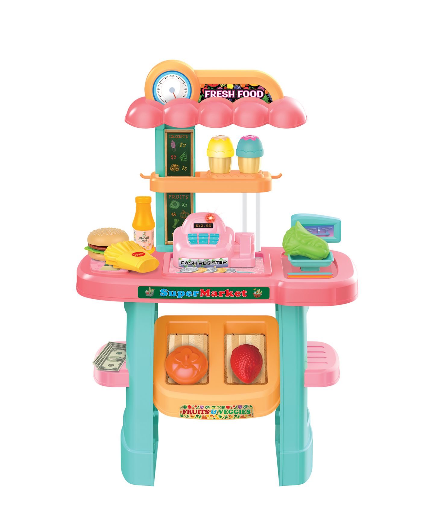 Детский игровой набор World Tech Toys My Market Stand LED Lights and Functional Scale 33-Piece Grocery Store Playset, Ages 3+ — фото 1