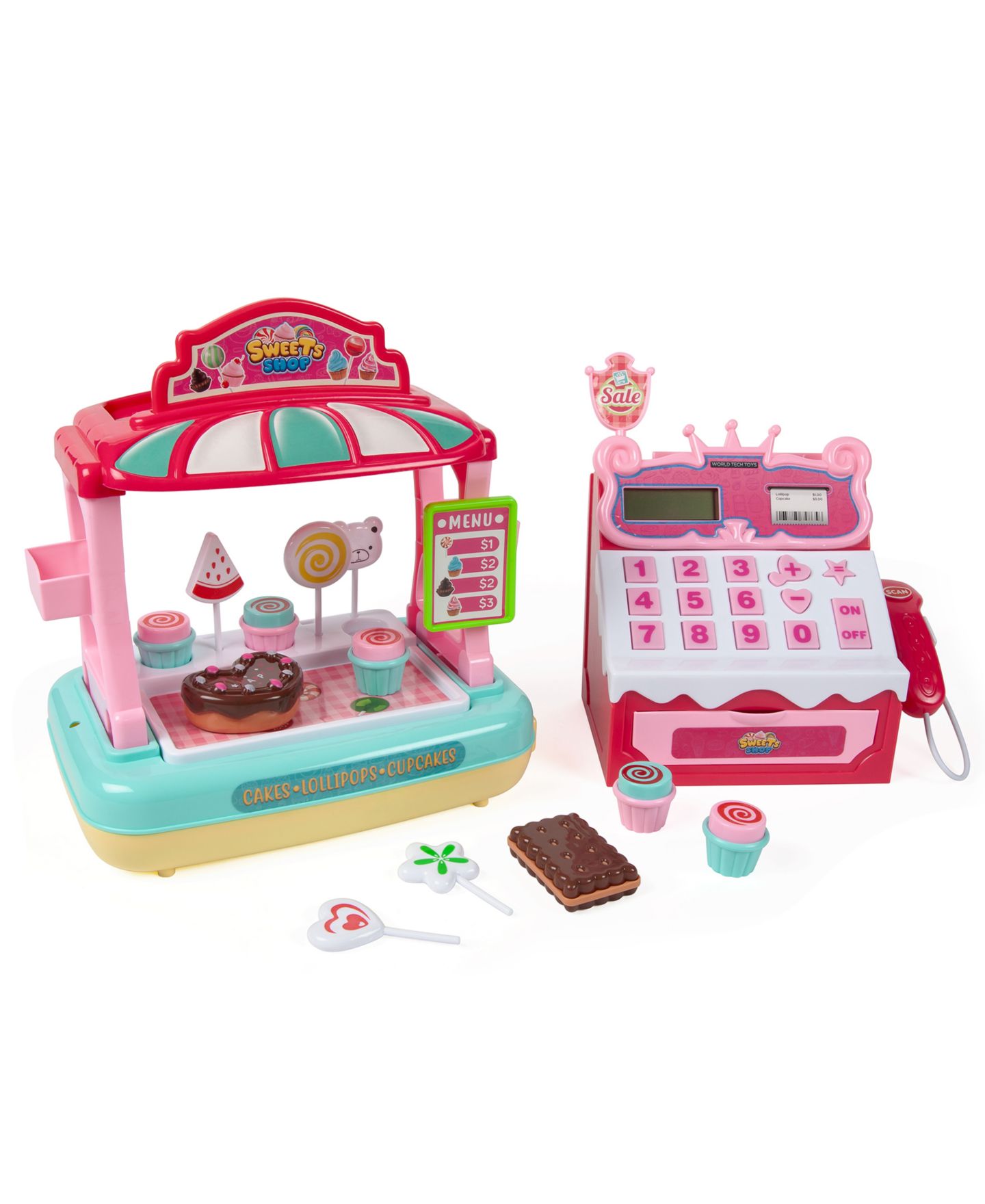 Детский игровой набор World Tech Toys Sweets Stop Electric Cash Register 32-Piece Playset, Ages 3+ — фото 1