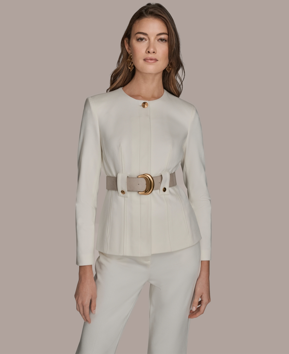 Donna Karan Women's Belted Long-sleeve Jacket In White