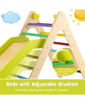 2-in-1 Wooden Triangle Climber Set with Gradient Adjustable Slide