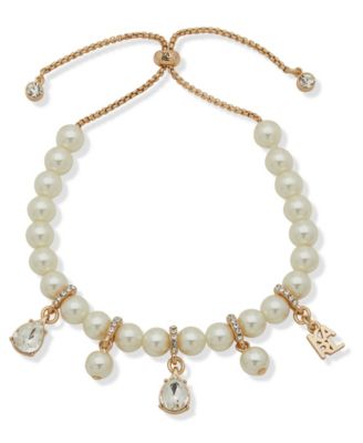 KARL LAGERFELD PARIS - Imitation Pearl Logo Charm Slider Bracelet