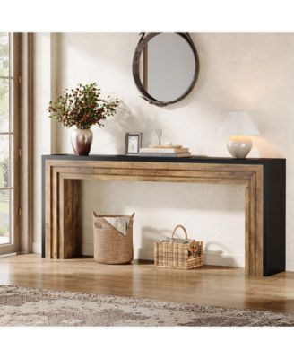 70.9-Inch Long Console Table, Farmhouse Narrow Wooden Sofa Table Behind the Couch for Living Room, Entryway, Hallway, Foyer, Black & Brown