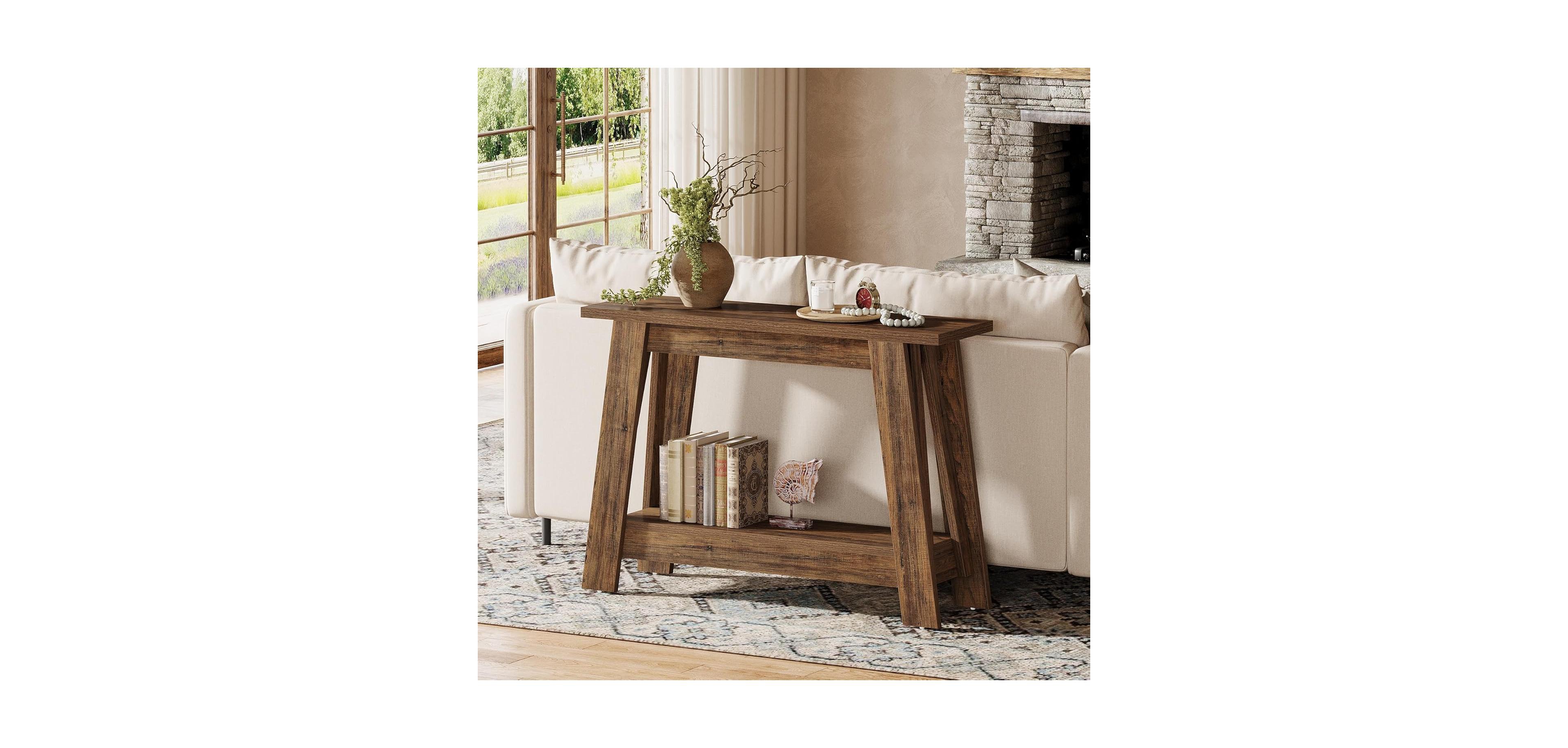 Tribesigns 41.3" Farmhouse Console Table, 2-Tier Wooden Entryway Table with Storage, Rustic Narrow Behind Couch