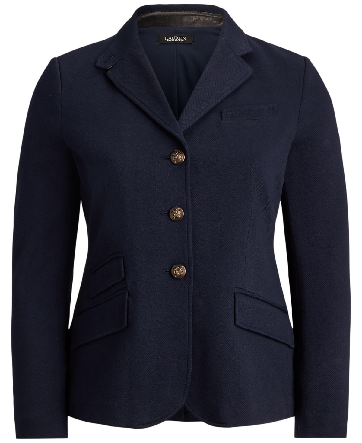 Ralph Lauren Plus Size Cotton Herringbone Jacquard Blazer In Blue