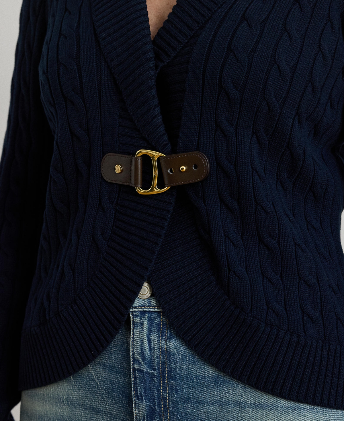 Ralph Lauren Plus Size Cotton Ribbed Shawl-collar Cardigan Top In Black