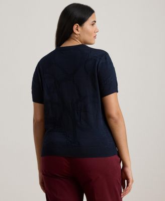 Plus Size Belting-Motif Short-Sleeve Sweater