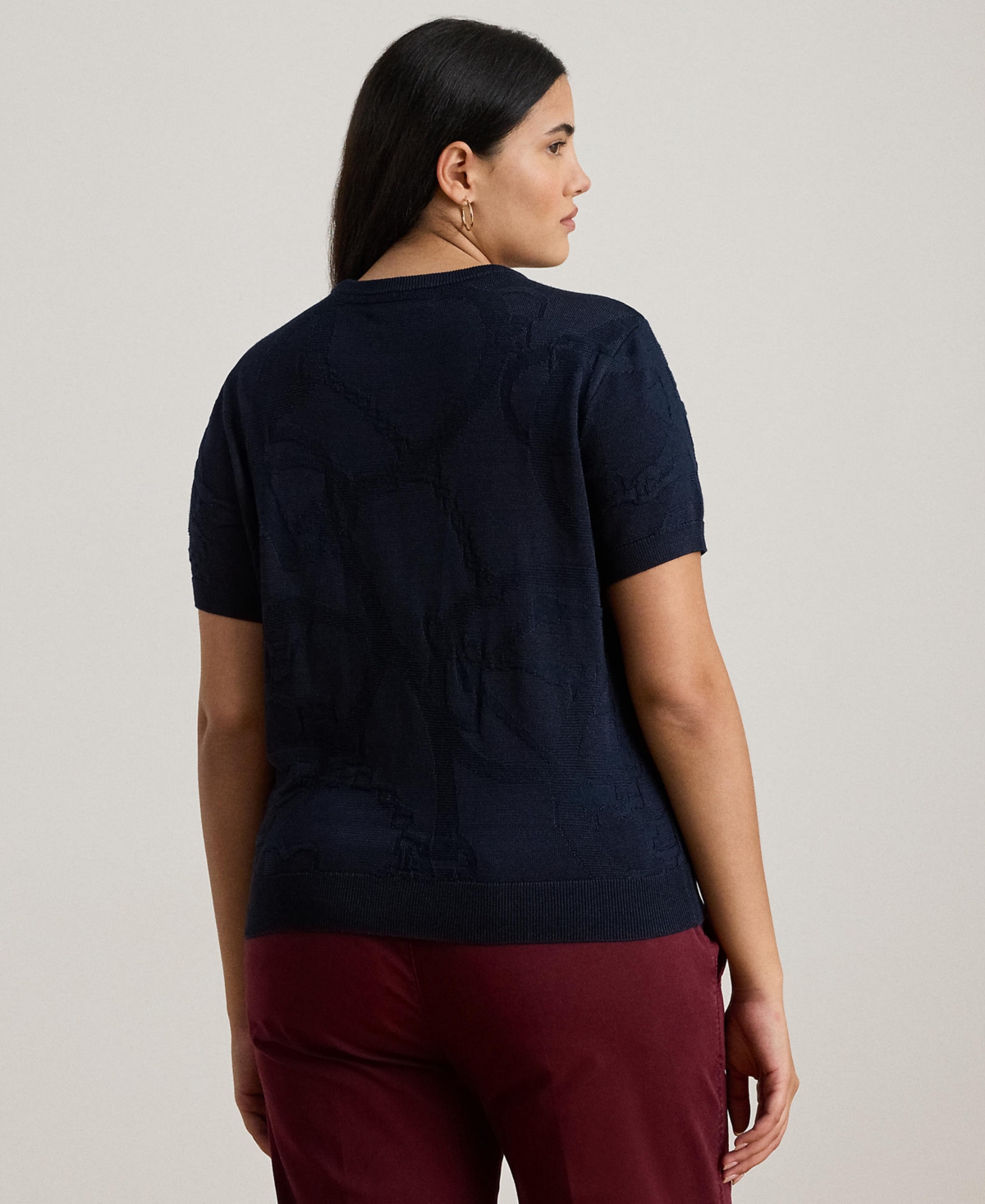 Ralph Lauren Plus Size Belting-motif Short-sleeve Sweater In Blue