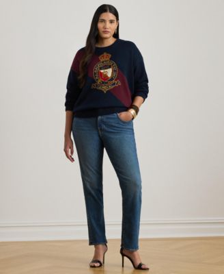 Plus Size Cotton Crest Long-Sleeve Sweater