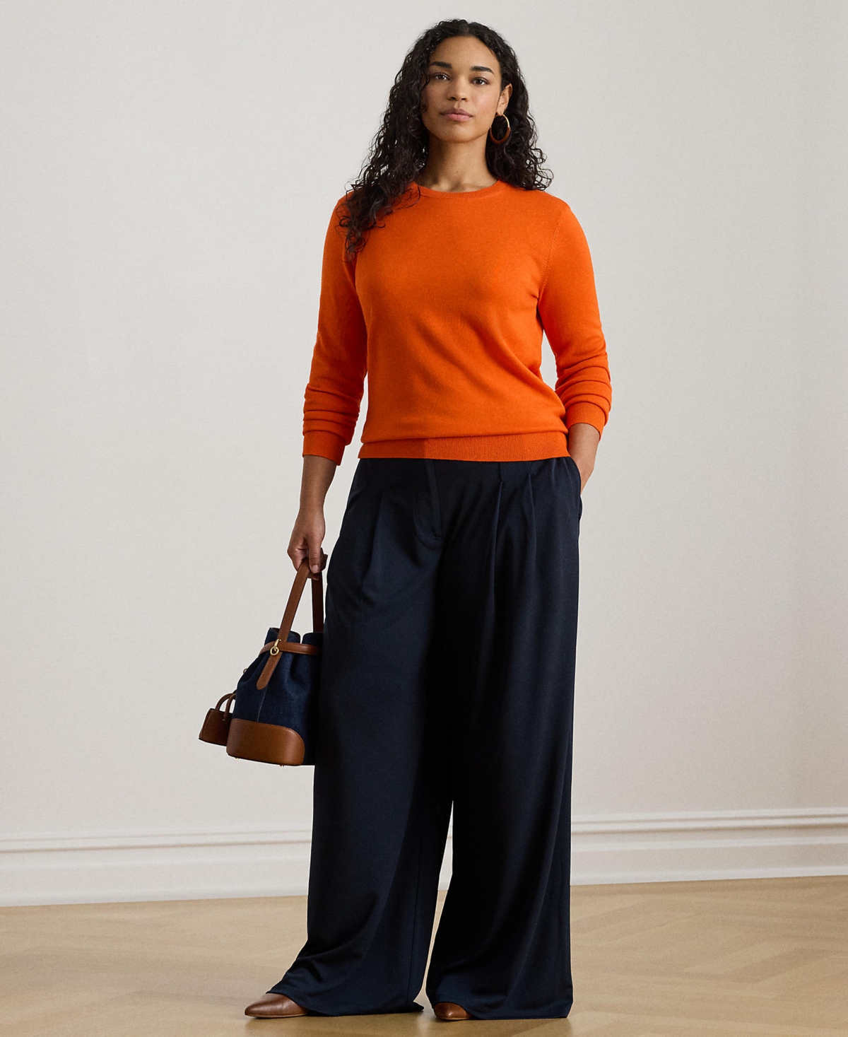 Ralph Lauren Plus Size Cotton-blend Crewneck Sweater In Orange