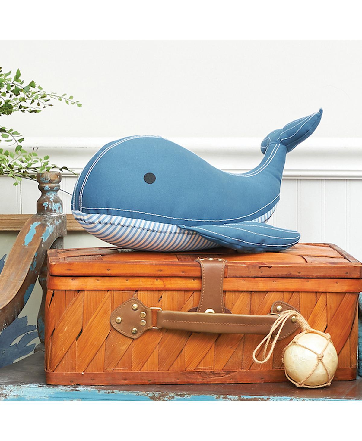 7.87" x 15.7" x 6.1" Whale Shaped Applique and Embelishe Throw Pillow