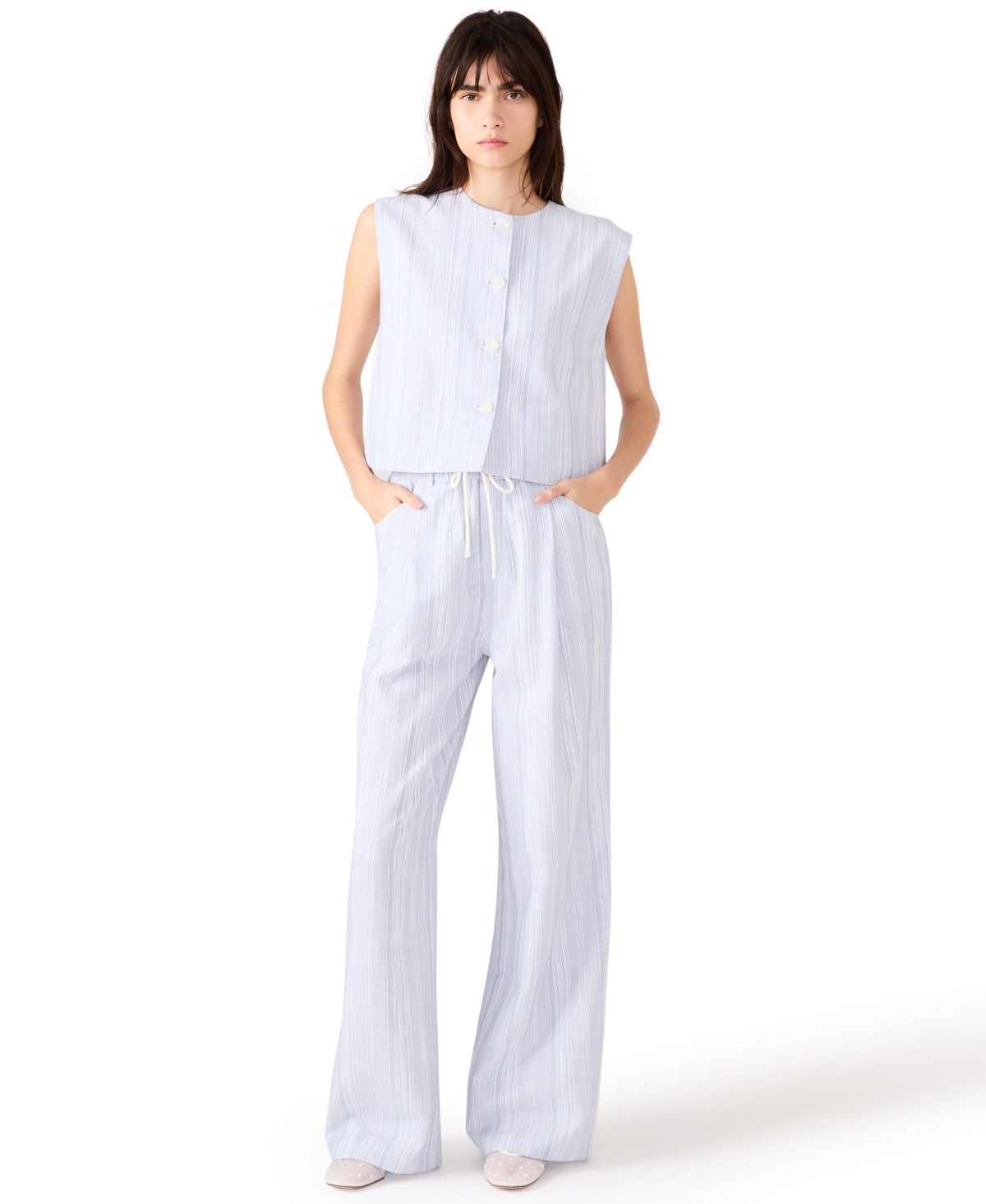 Steve Madden Minorca Stripe Wide Leg Pants In White