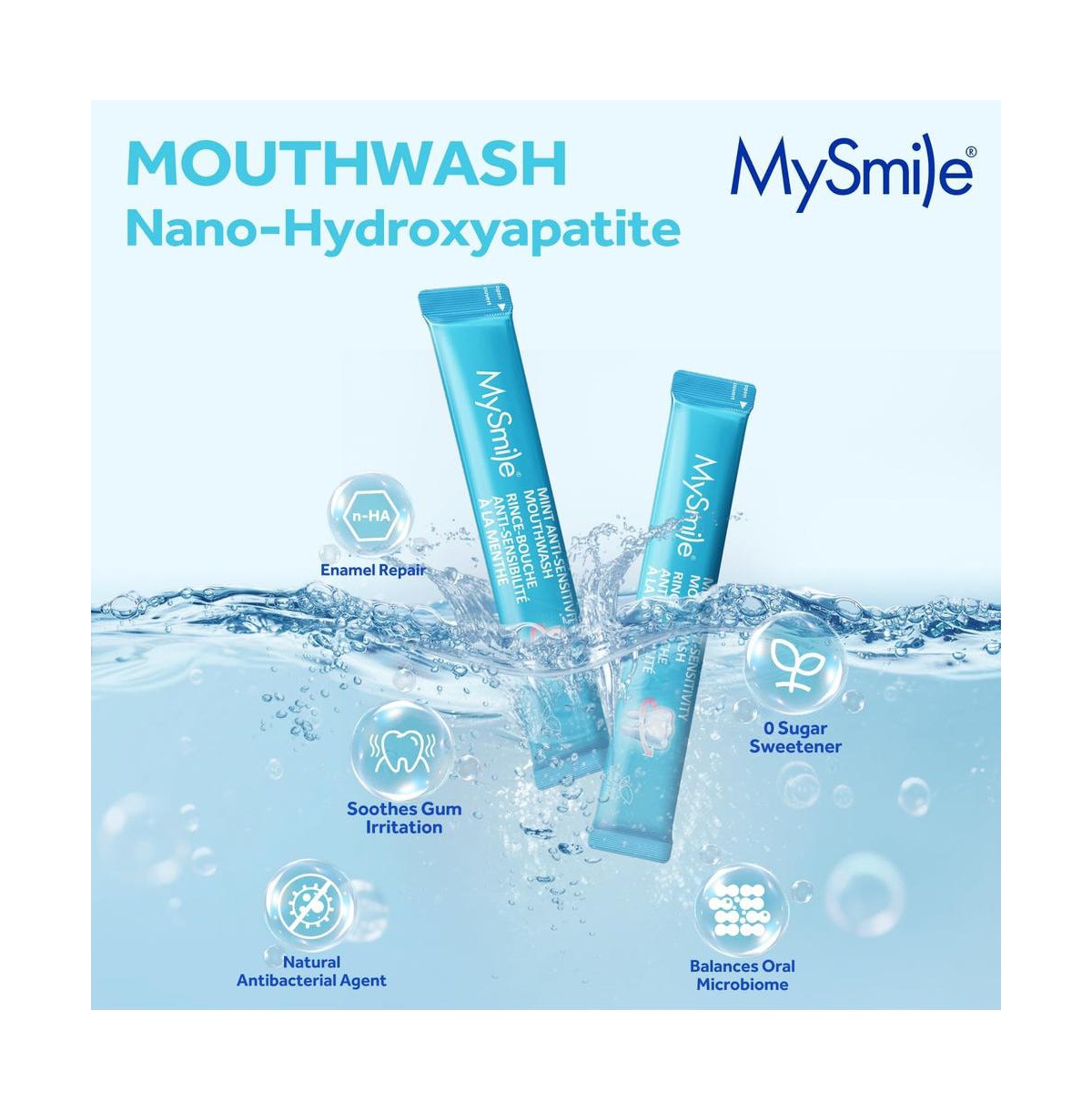 MySmile Nano-Hydroxyapatite Mouthwash for Sensitive Teeth, Fluoride-free, Alcohol-free, 30 Pack