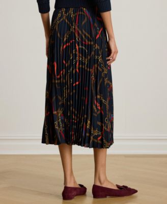 Women's Belting-Print Pleated Midi Skirt