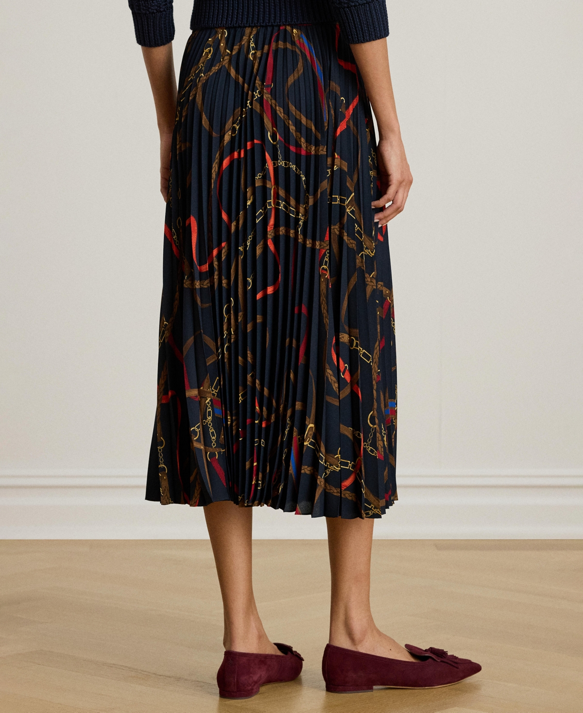 Lauren Ralph Women's Belting-Print Pleated Midi Skirt