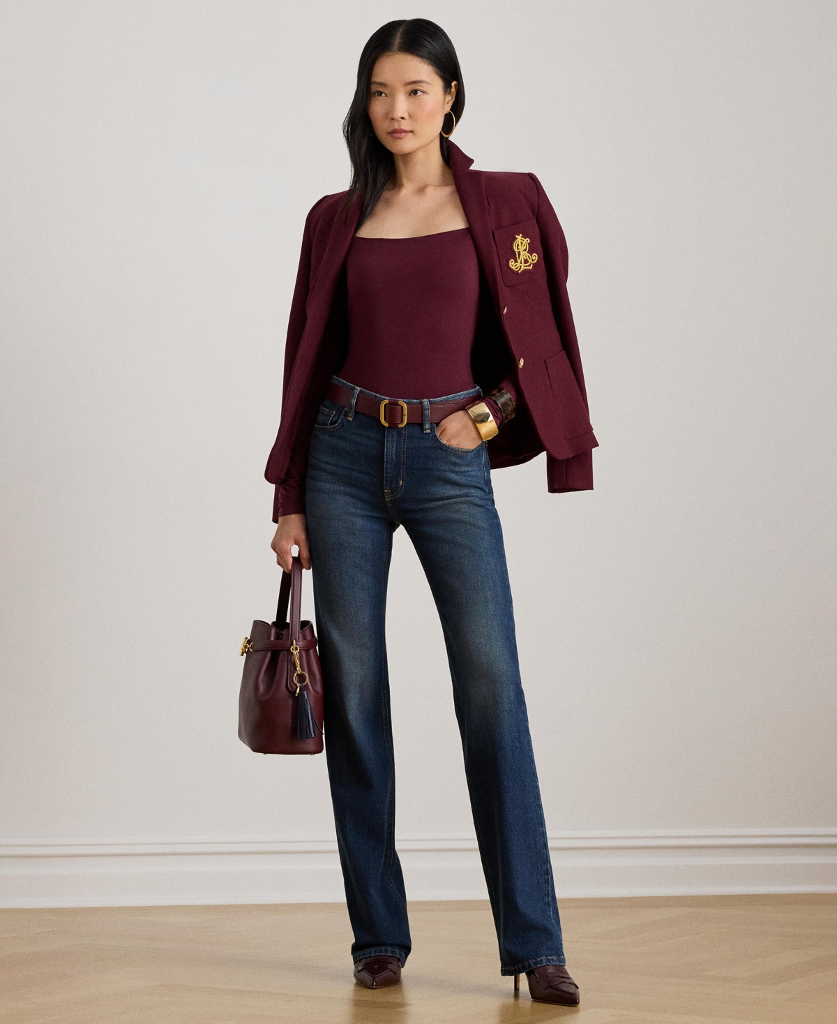 Ralph Lauren Women's Square Neck Top In Burgundy