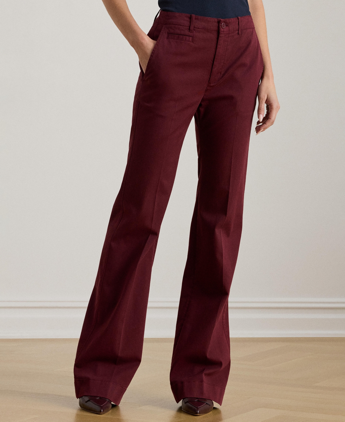Ralph Lauren Women's Stretch Cotton Chino Flare Pants In Burgundy