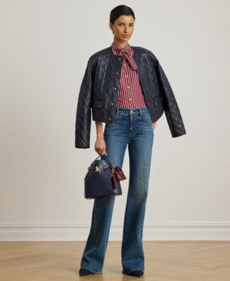 Women's Striped Broadcloth Tie-Neck Shirt