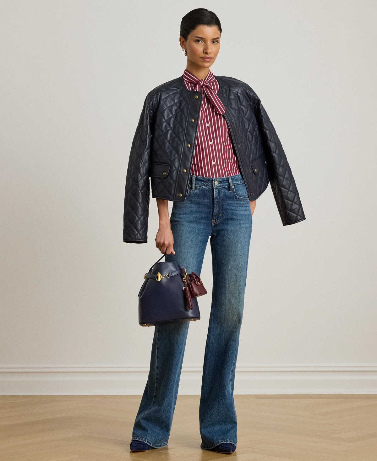 Lauren Ralph Women's Striped Broadcloth Tie-Neck Shirt