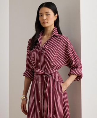 Women's Striped Belted Broadcloth Shirt dress