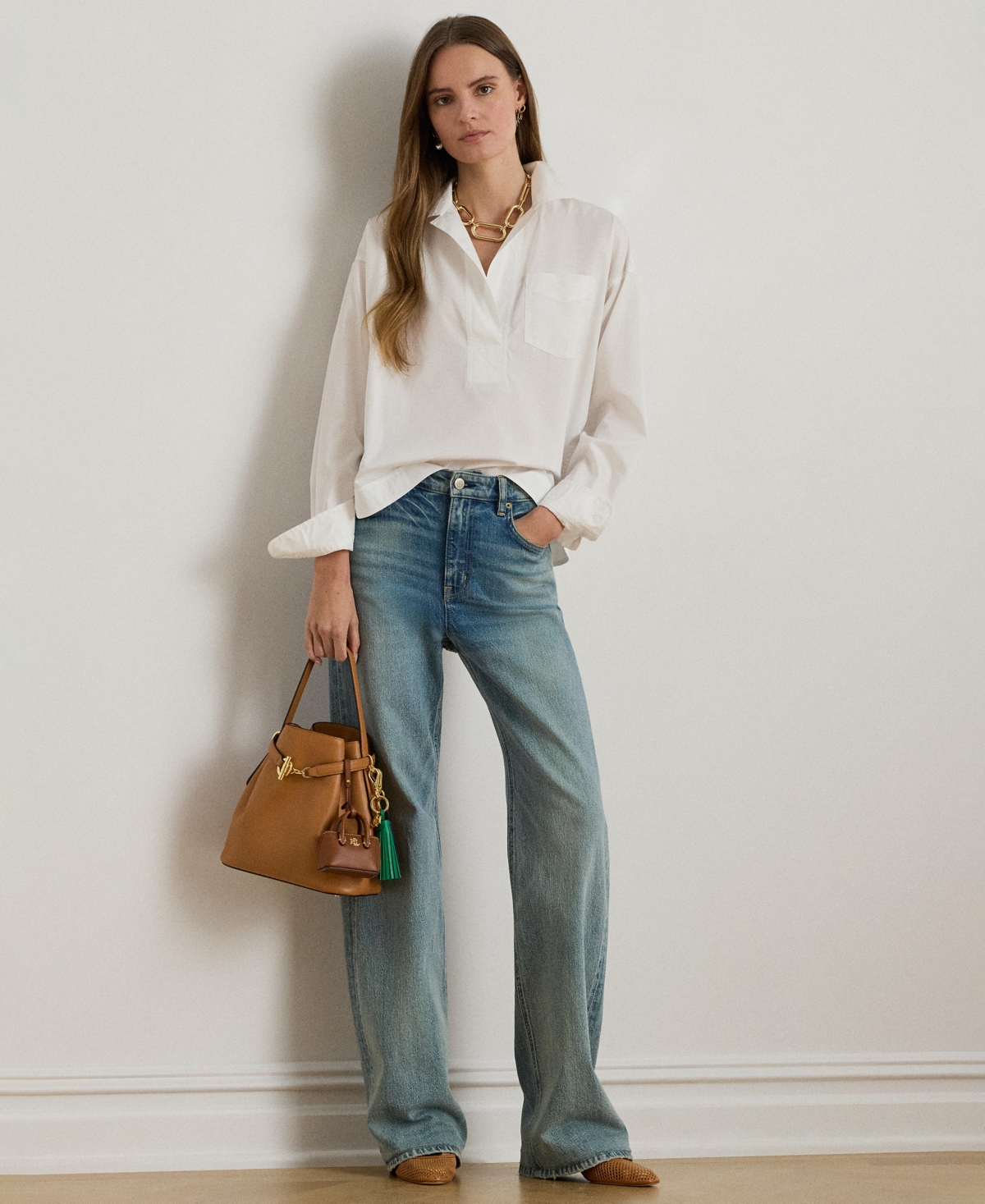 Lauren Ralph Women's Cropped Long-Sleeve Shirt