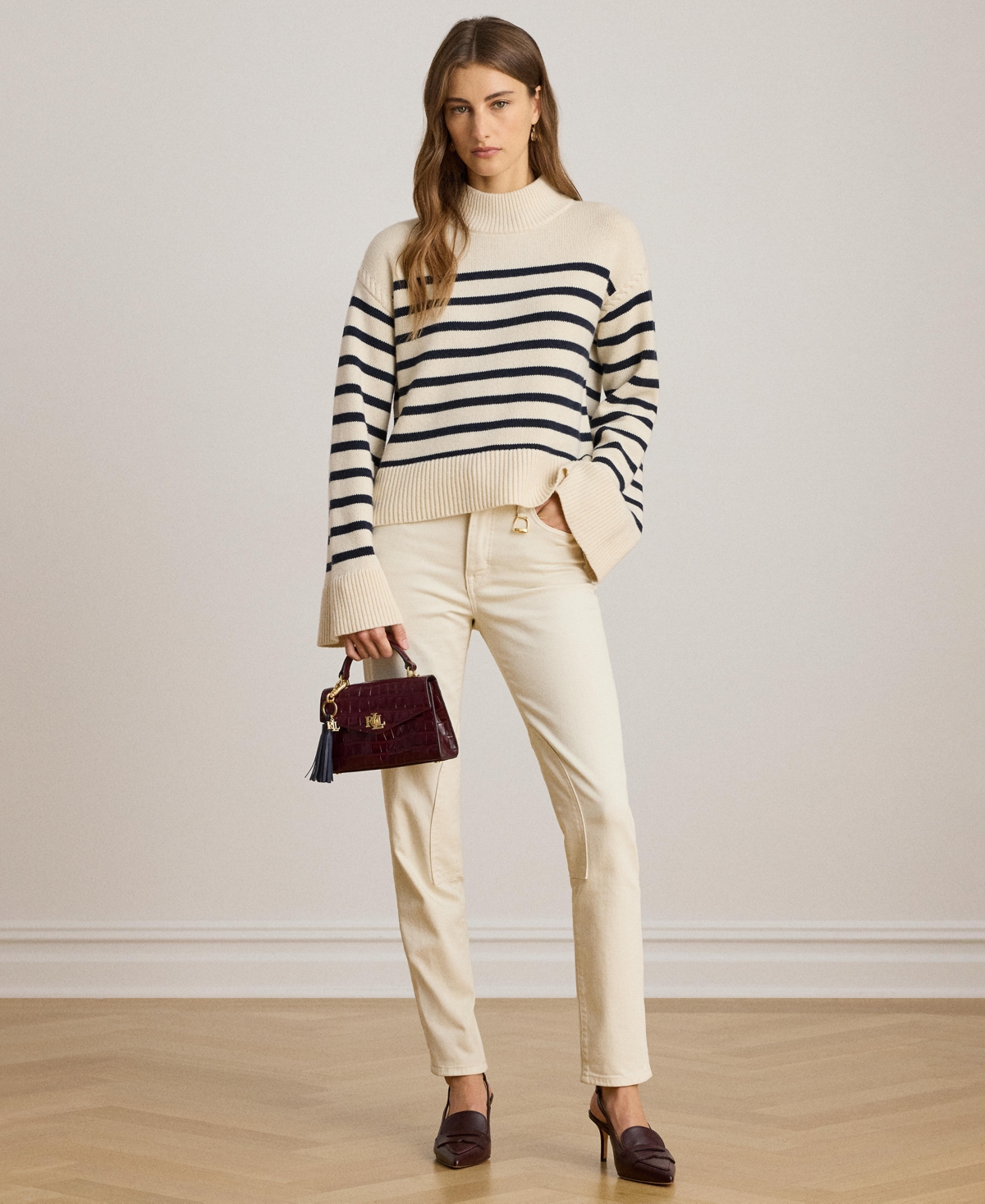 Lauren Ralph Women's Striped Mock Neck Sweater