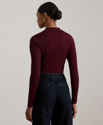 Women's Rib-Knit Long-Sleeve Polo Sweater
