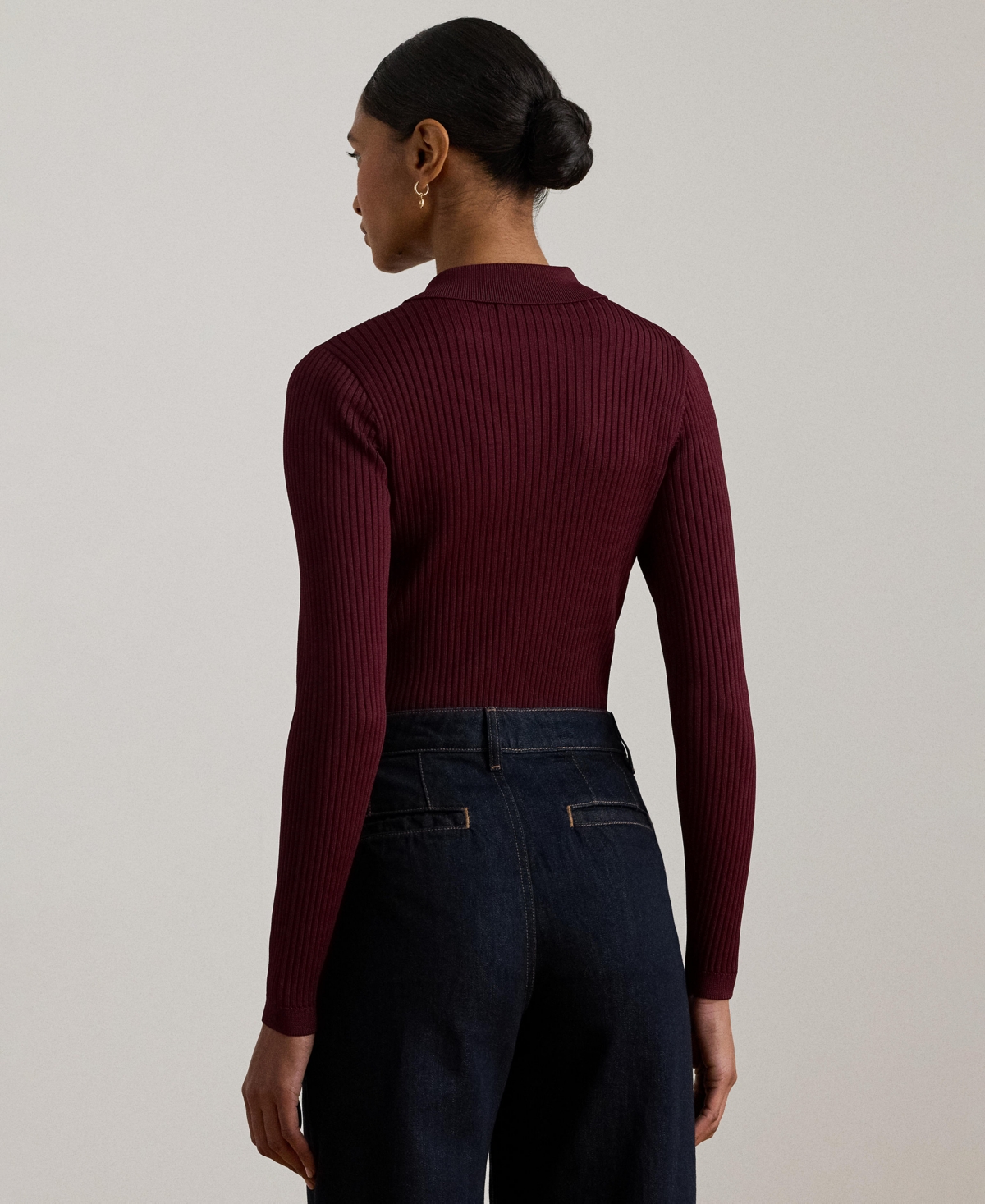 Lauren Ralph Women's Rib-Knit Long-Sleeve Polo Sweater