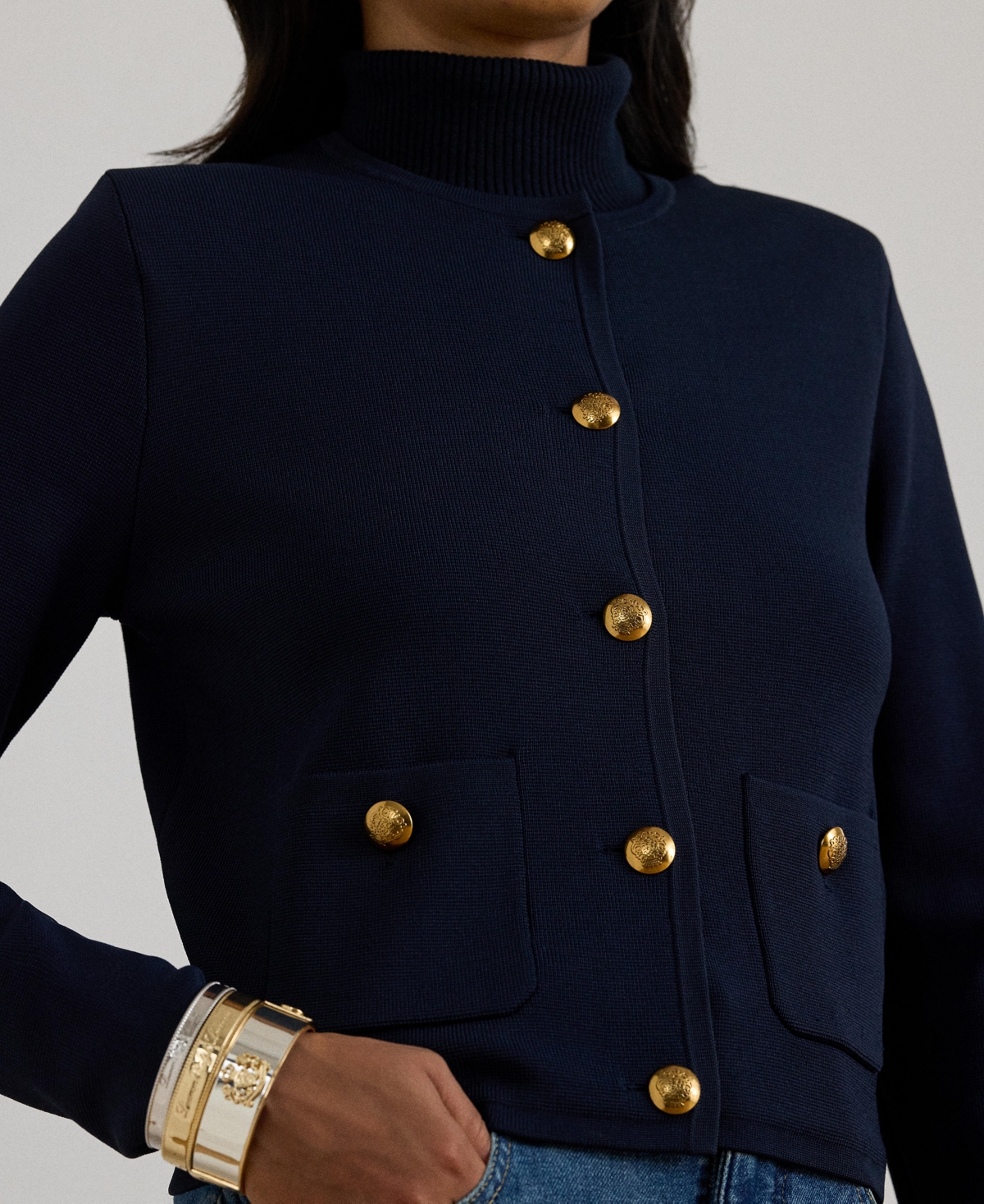 Ralph Lauren Women's Cropped Crewneck Sweater Jacket In Blue