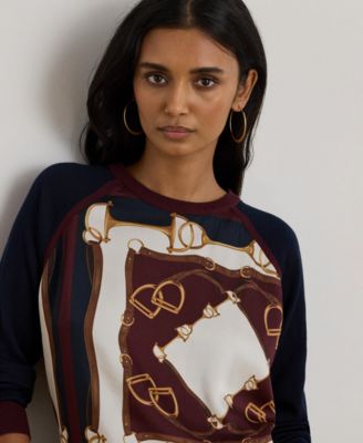 Women's Equestrian-Print Raglan-Sleeve Sweater
