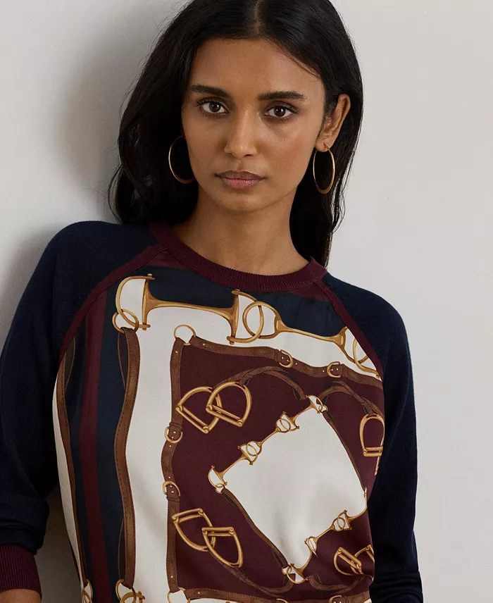 Women's Equestrian-Print Raglan-Sleeve Sweater - thumbnail 3