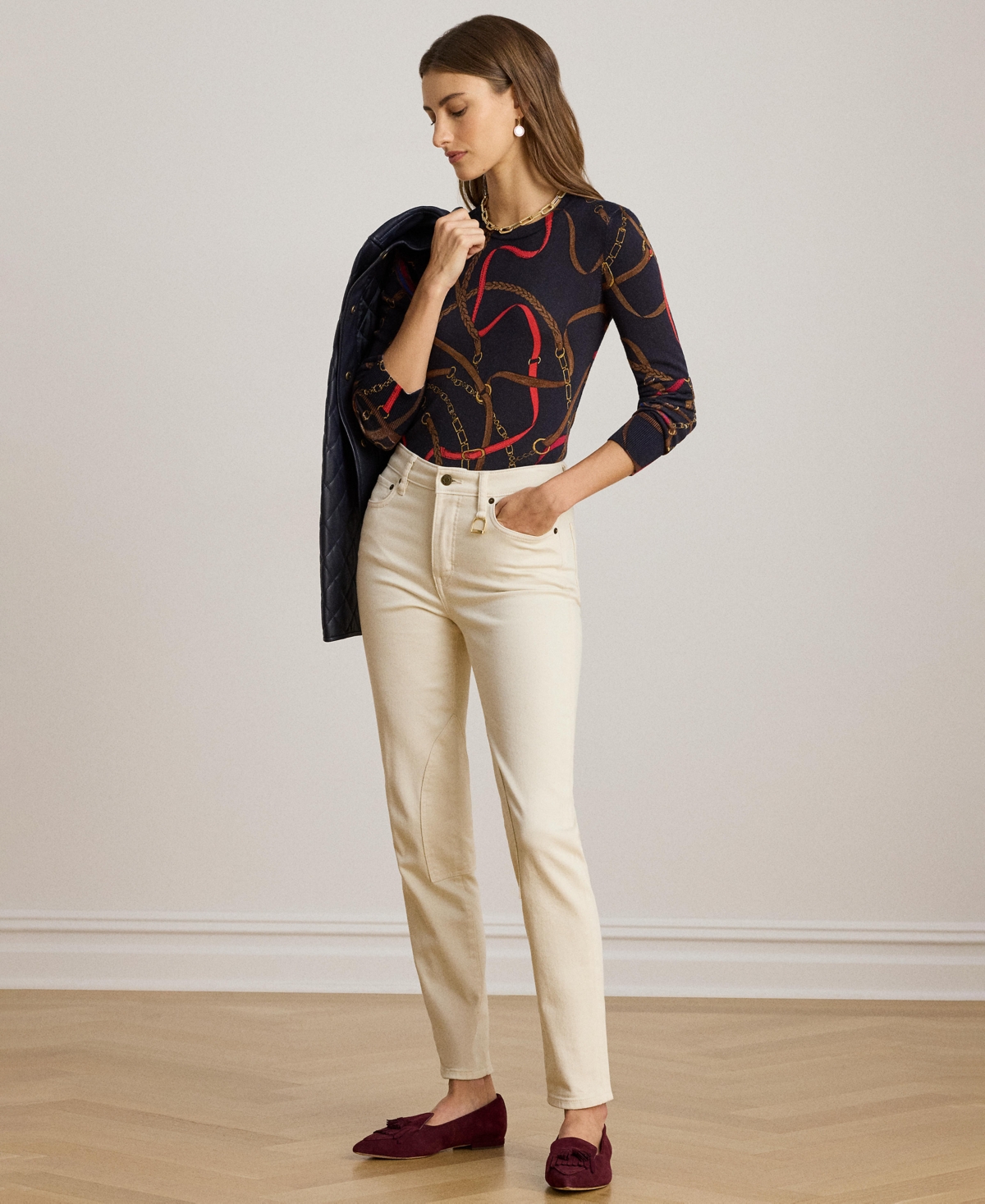 Ralph Lauren Women's Belting Print Long-sleeve Sweater In Multi